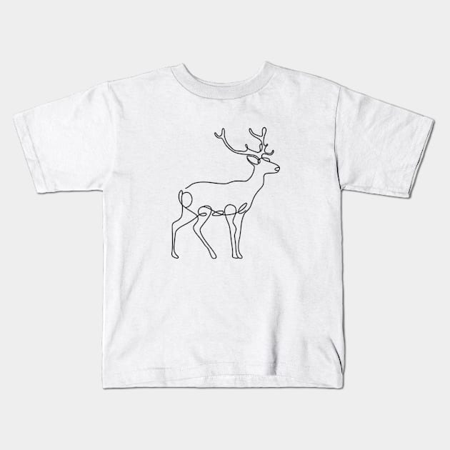 Deer Line Art Kids T-Shirt by Hayatilah